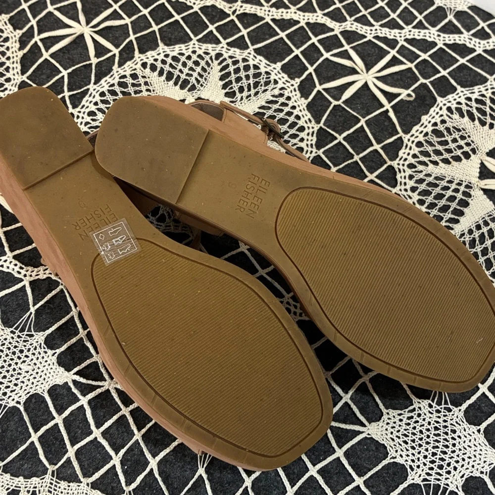 Eileen Fisher Mime Nubuck Leather Tan Platform Wedge Sandals, 9 - Picture 7 of 7